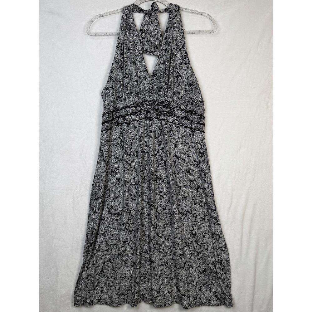 BCBGMaxazria Womens Halter Spring/Summer Dress Stretch Floral Black/White Size L - Picture 2 of 16